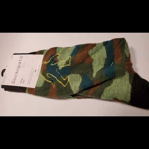 Sockopath men’s dress socks, camouflage with Bigfoot outline